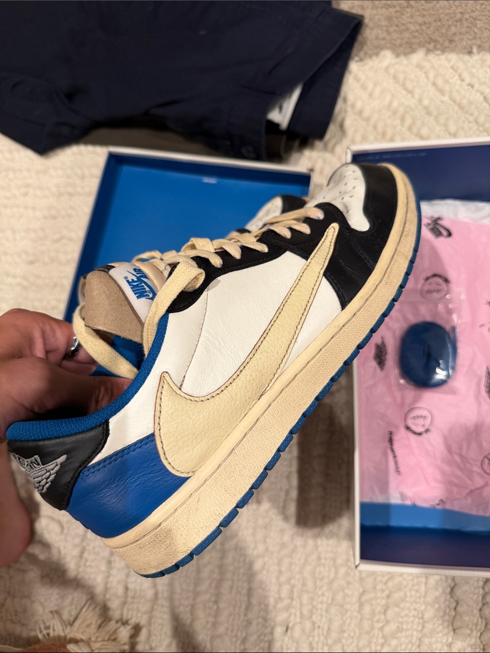 Jordan Travis Scott Nike Size 13 Jordan 1 Fragment with Large Blue Swoosh LTD!!!